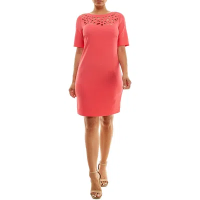 Nina Leonard Cutout Elbow Sleeve Sheath Dress In Pink