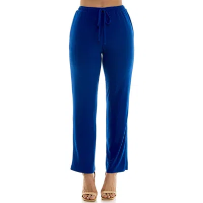 Nina Leonard Drawstring Pocket Straight Leg Pants In Blue