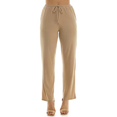 Nina Leonard Drawstring Pocket Straight Leg Pants In Brown