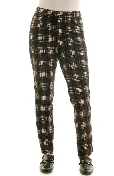 Nina Leonard Elastic Waist Ankle Pants In Black Classic Plaid