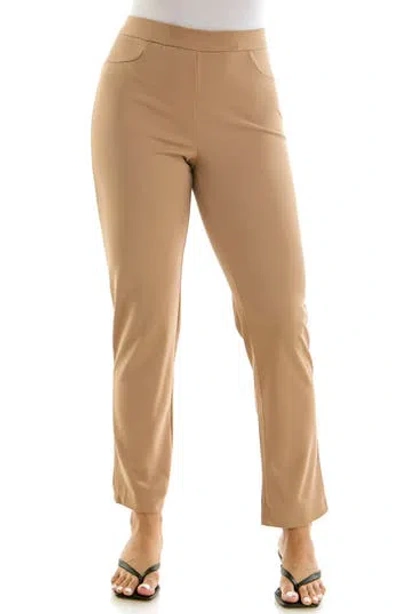 Nina Leonard Elastic Waist Ankle Pants In Brown