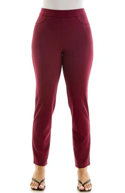 Nina Leonard Elastic Waist Ankle Pants In Wine