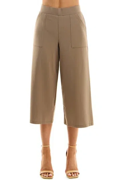 Nina Leonard Elastic Waist Culotte Pants In Brown
