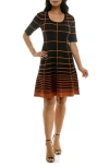 Nina Leonard Elbow Sleeve Fit & Flare Sweater Dress In Black/sienna