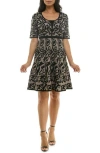 Nina Leonard Elbow Sleeve Fit & Flare Sweater Dress In Mink/black