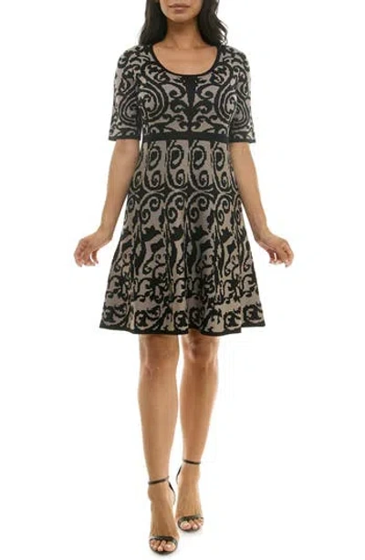 Nina Leonard Elbow Sleeve Fit & Flare Sweater Dress In Mink/black