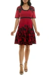 Nina Leonard Elbow Sleeve Fit & Flare Sweater Dress In Red/black