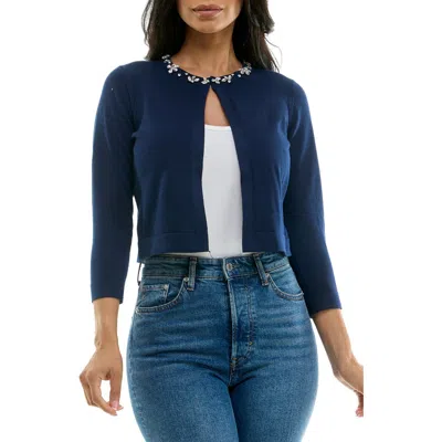 Nina Leonard Embellished Bolero Cardigan In Navy