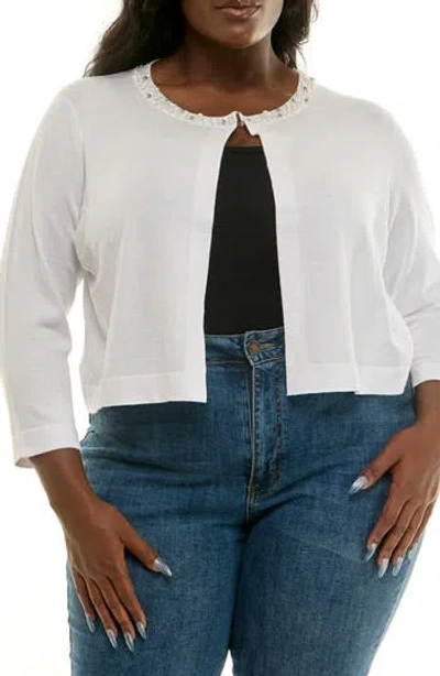 Nina Leonard Embellished Cardigan In White