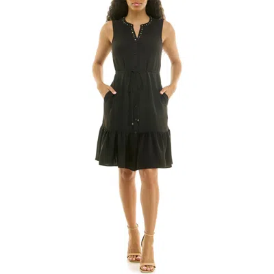 Nina Leonard Embellished Tiered Dress In Black