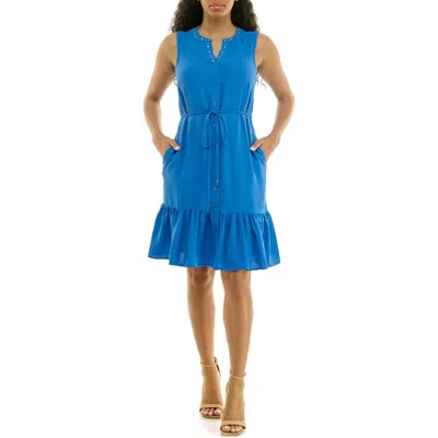 Nina Leonard Embellished Tiered Dress In Blue