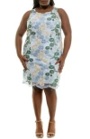 Nina Leonard Embroidered Lace Sheath Dress In Light Blue Multi