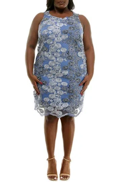 Nina Leonard Embroidered Lace Sheath Dress In Navy Multi