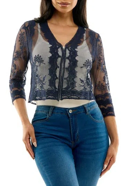 Nina Leonard Embroidered Tulle Bolero In Navy