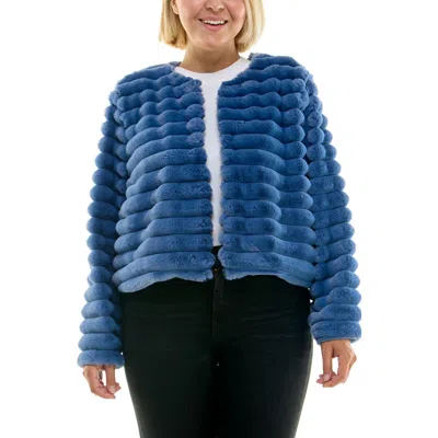 Nina Leonard Faux Fur Bolero Jacket In Denim Blue
