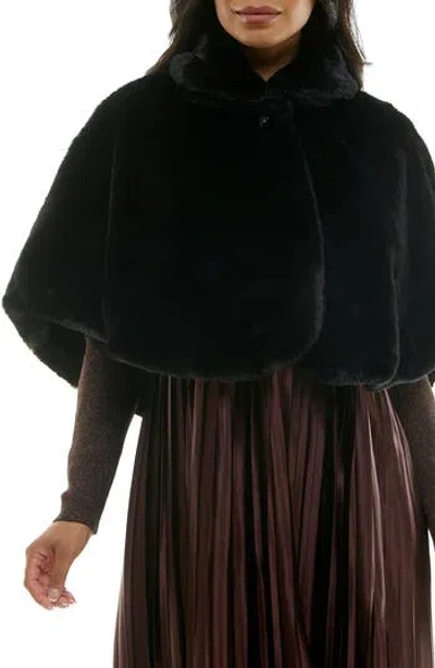 Nina Leonard Faux Fur Capelet In Black/black