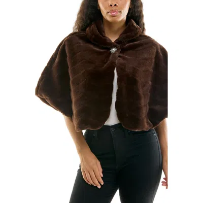 Nina Leonard Faux Fur Capelet Bolero In Brown