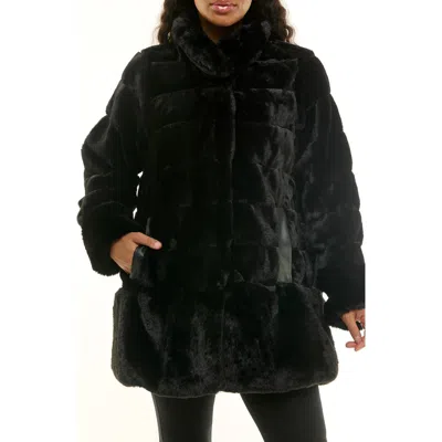 Nina Leonard Faux Fur Horizontal Stripe Jacket In Black