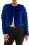 Nina Leonard Faux Fur Long Sleeve Bolero In Blue