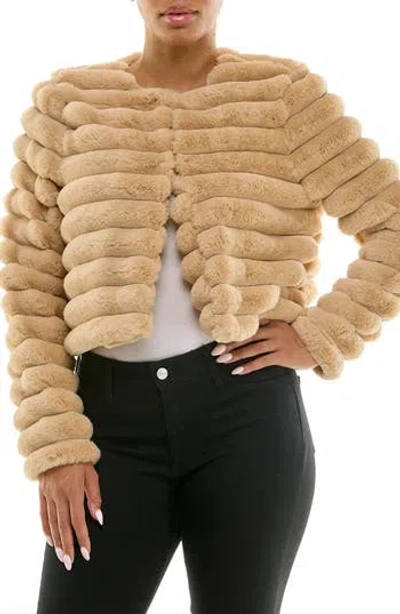Nina Leonard Faux Fur Long Sleeve Bolero In Brown