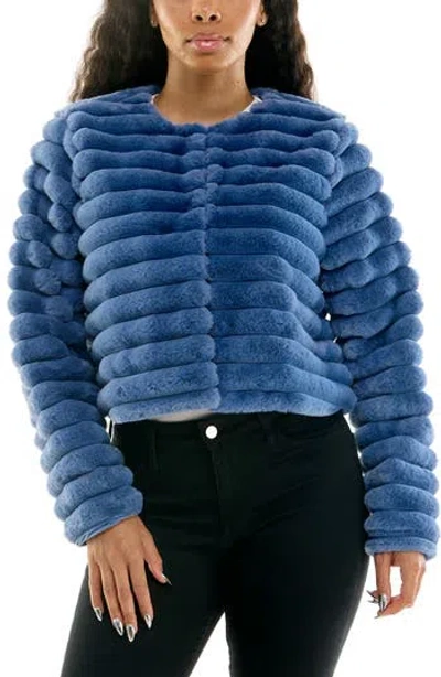 Nina Leonard Faux Fur Long Sleeve Bolero In Blue