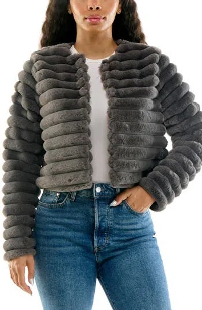 Nina Leonard Faux Fur Long Sleeve Bolero In Gray
