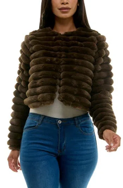 Nina Leonard Faux Fur Long Sleeve Bolero In Mocha