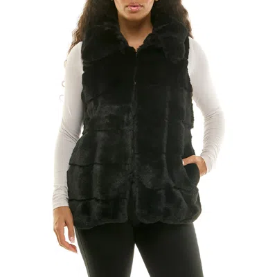 Nina Leonard Faux Fur Vest In Black