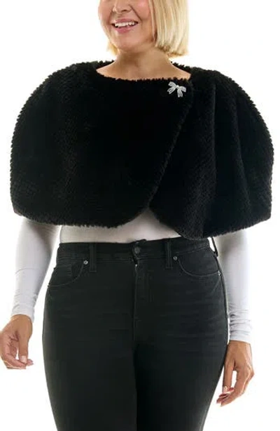 Nina Leonard Faux Fur Wrap Capelet In Black