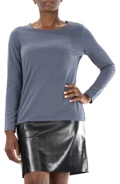 Nina Leonard Faux Leather Border Dress In Gray