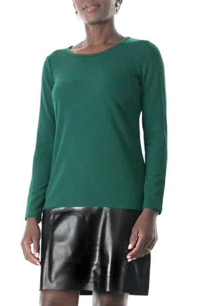 Nina Leonard Faux Leather Border Dress In Green