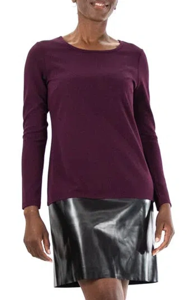 Nina Leonard Faux Leather Border Dress In Purple