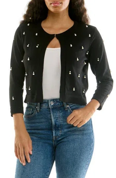 Nina Leonard Faux Pearl & Rhinestone Bolero In Black
