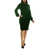 Nina Leonard Faux Pearl Bead Balloon Sleeve Sweater Dress In Green