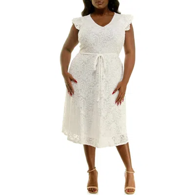 Nina Leonard Fit And Flare Lace Dress In White