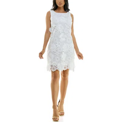 Nina Leonard Floral Appliqué Open Knit Sheath Dress In Neutral