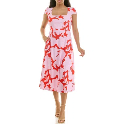 Nina Leonard Floral Cap Sleeve Fit & Flare Dress In Pink