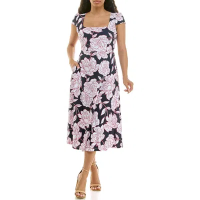 Nina Leonard Floral Cap Sleeve Fit & Flare Dress In Multi