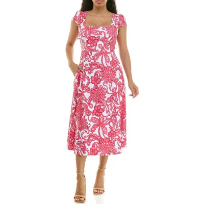 Nina Leonard Floral Cap Sleeve Fit & Flare Dress In Pink