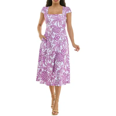 Nina Leonard Floral Cap Sleeve Fit & Flare Dress In Purple