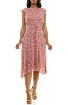 Nina Leonard Floral Cap Sleeve Shift Dress In Soft Red
