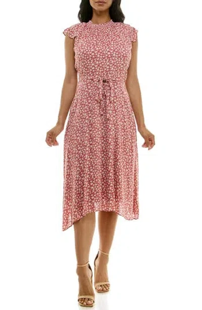 Nina Leonard Floral Cap Sleeve Shift Dress In Red
