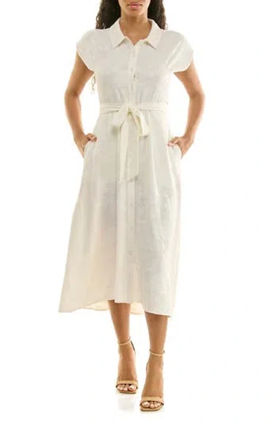 Nina Leonard Floral Cap Sleeve Shirtdress In White