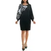 Nina Leonard Floral Long Sleeve Sweater Dress In Black/white