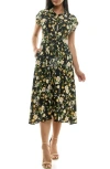 Nina Leonard Floral Short Sleeve Shirtdress In Multi