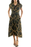 Nina Leonard Floral Short Sleeve Shirtdress In Black