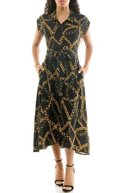 Nina Leonard Floral Short Sleeve Shirtdress In Black