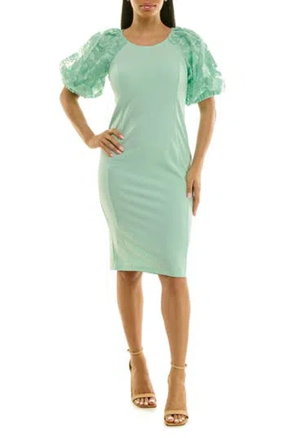 Nina Leonard Floral Sleeve Sheath Dress In Green