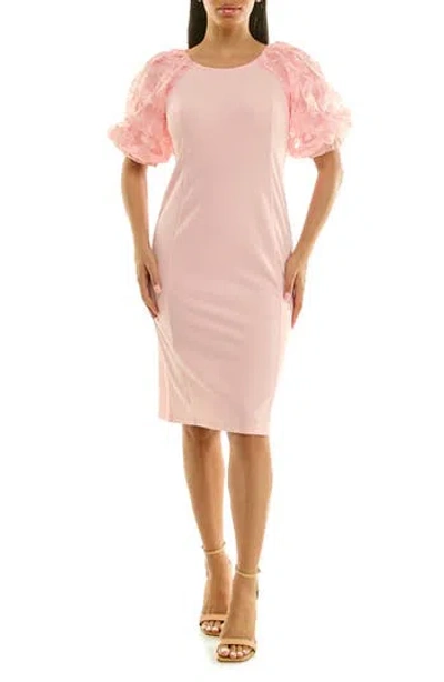 Nina Leonard Floral Sleeve Sheath Dress In Pink