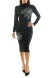Nina Leonard Floral Studded Long Sleeve Sweater Dress In Black